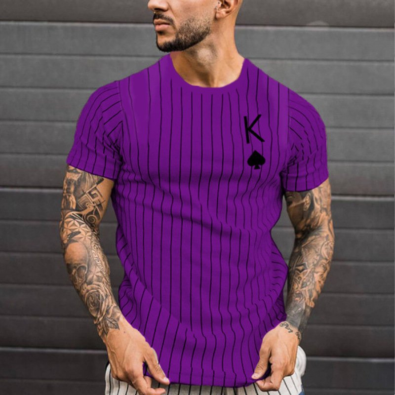 Men's T-Shirt Striped T-Shirt Round Neck Fashion Poker Print Short Sleeve Polyester Top Summer Men's Clothing Street Wear