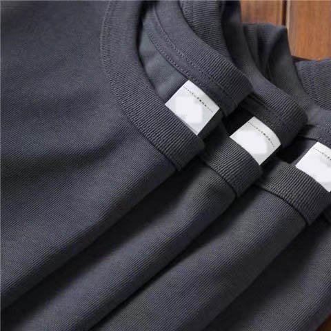 High quality summer knit custom logo solid color 320g heavyweight cropped t-shirt thick collar men's t-shirts