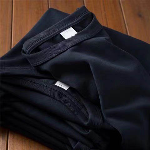 High quality summer knit custom logo solid color 320g heavyweight cropped t-shirt thick collar men's t-shirts
