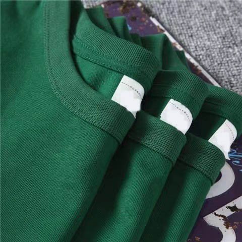 High quality summer knit custom logo solid color 320g heavyweight cropped t-shirt thick collar men's t-shirts