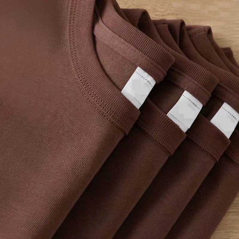 High quality summer knit custom logo solid color 320g heavyweight cropped t-shirt thick collar men's t-shirts
