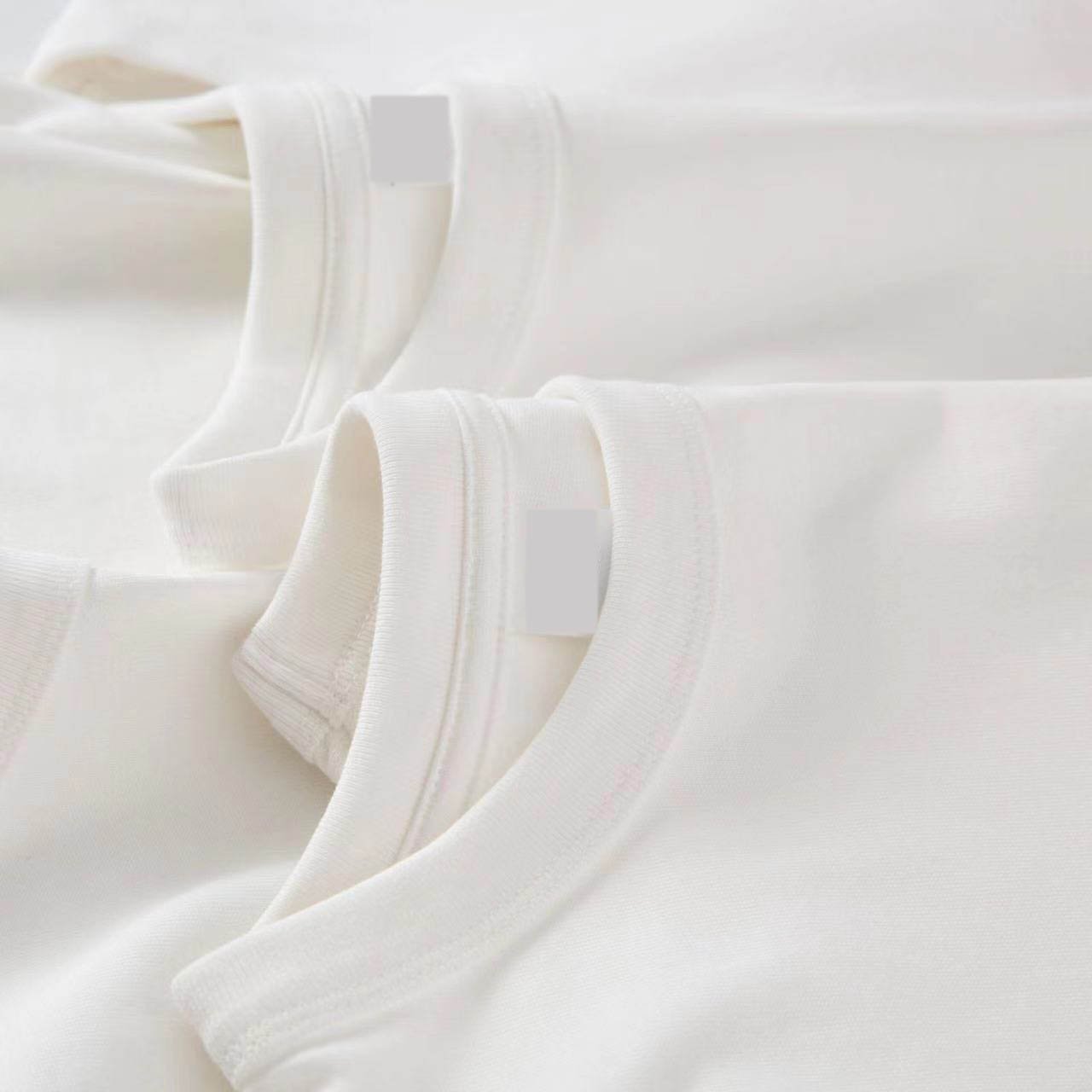 High quality summer knit custom logo solid color 320g heavyweight cropped t-shirt thick collar men's t-shirts