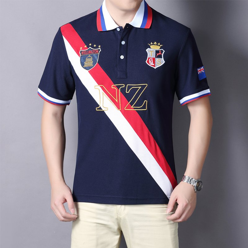 Polo Shirt Men's Short-sleeved Sports And Leisure Color-blocking Cotton Color-blocking Color-blocking Embroidery French Football