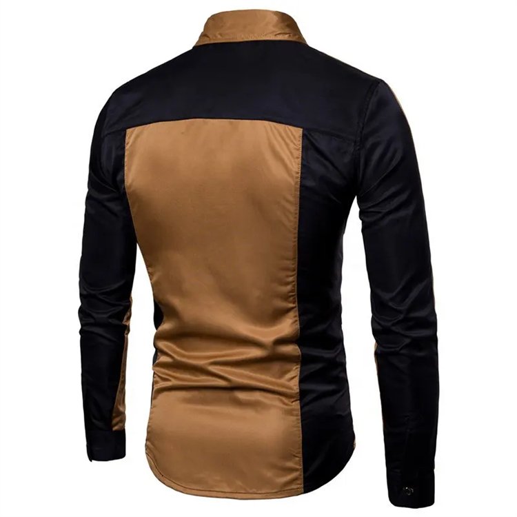 Spring and summer new shirts casual men's color contrast splicing new slim long sleeve large size shirt men