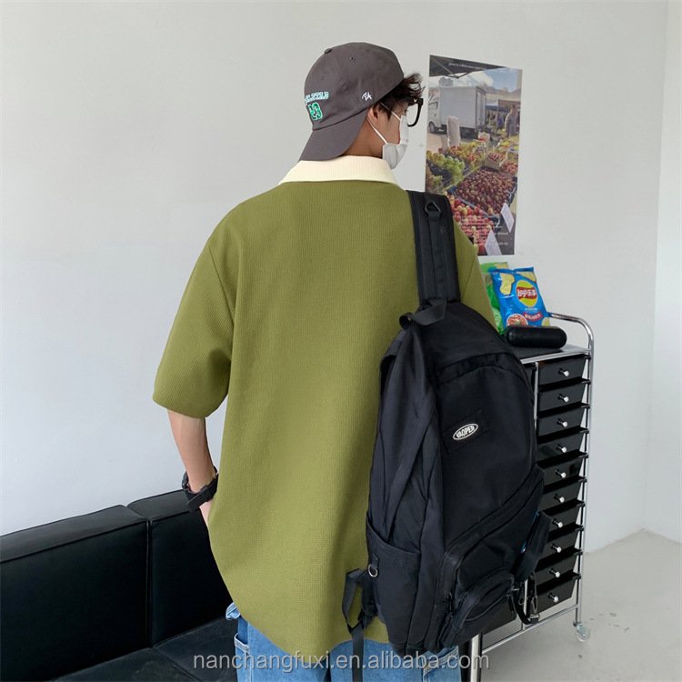 Custom Loose Hip Hop Waffle Polo T-shirt Neutral Plain cotton Wholesale Short Sleeve Off-Shoulder T-shirt Men's Polo Shirt Blank