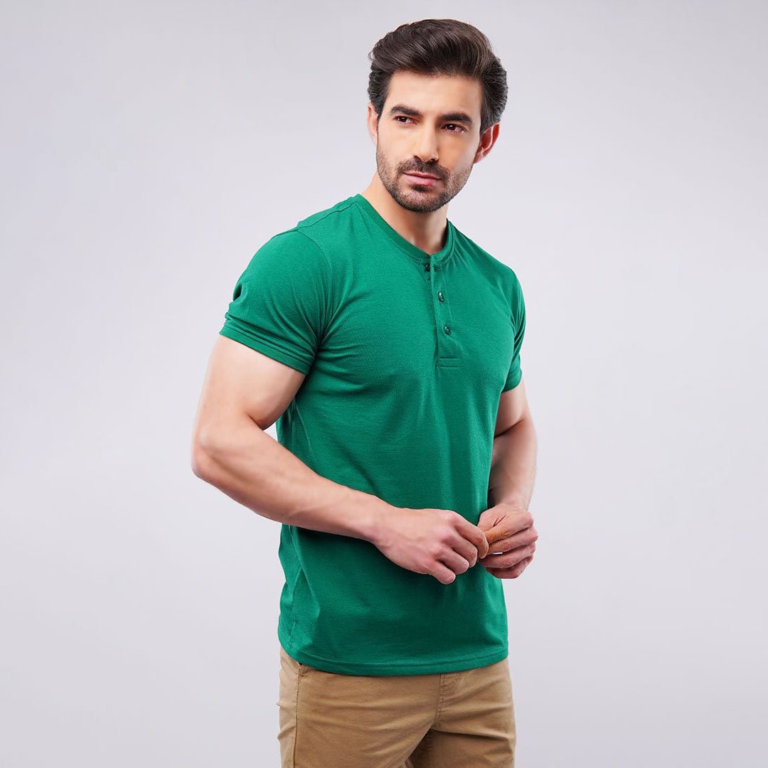 Male Short Sleeve Cotton Custom Logo Henley Collar Button Waffle Knitted Men Blank T Shirts