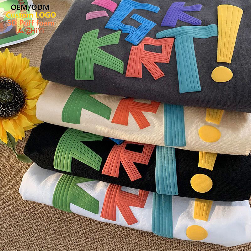 clothing manufacturers one pieces wholesale custom LOGO 100%cotton shirt manufacturer graphic tees puff t shirt men's t shirts