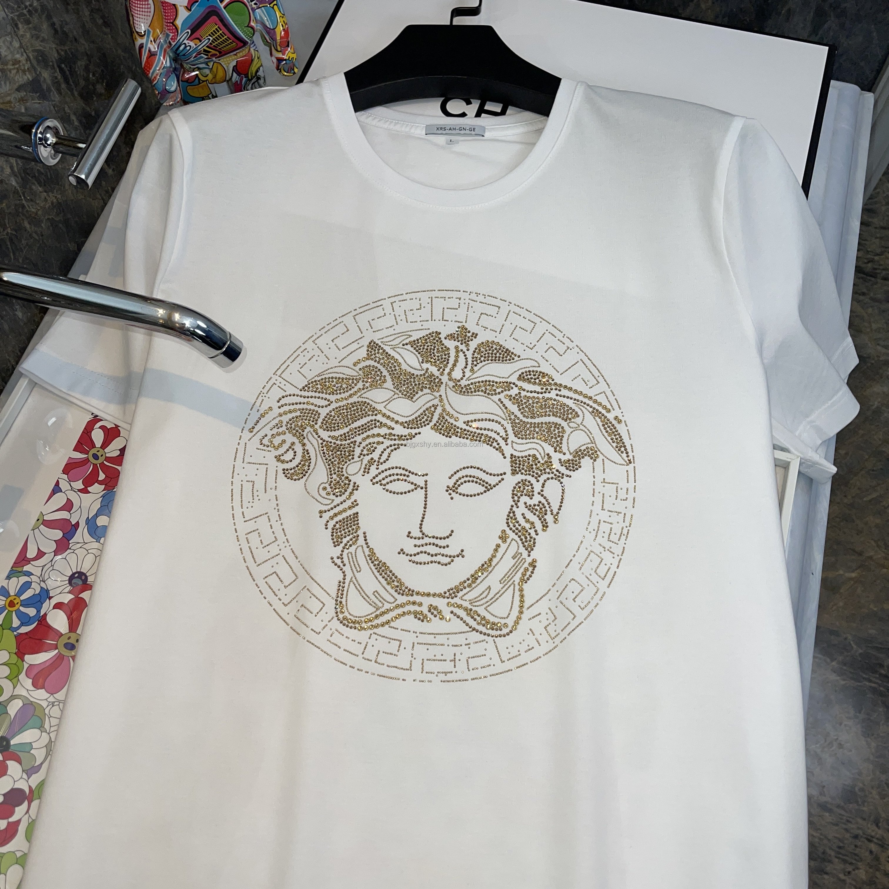 European station high-end ice silk short sleeved men's T-shirt printed slim fit round neck thin half cut sleeve