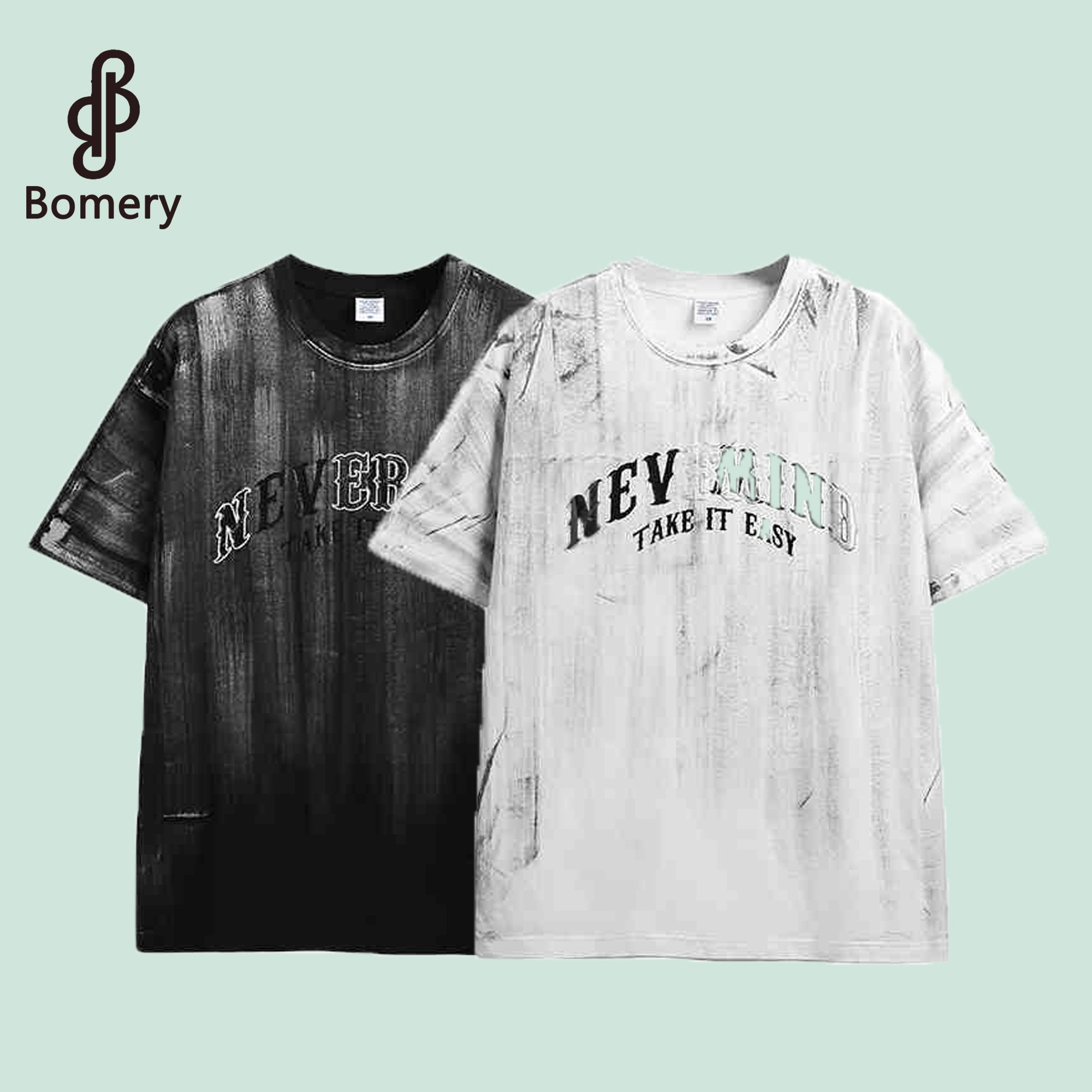 Bomery Custom-Made Men's T-Shirt Loose Silver with Heavy Craftsmanship Short Sleeve Casual Style Plus Size Printed Logo