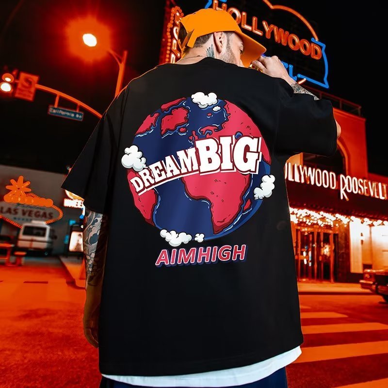 2024 Summer Cotton Print Hip Hop Oversized Men's T-shirt Short Sleeve Tops Tee men's clothing t shirts for men