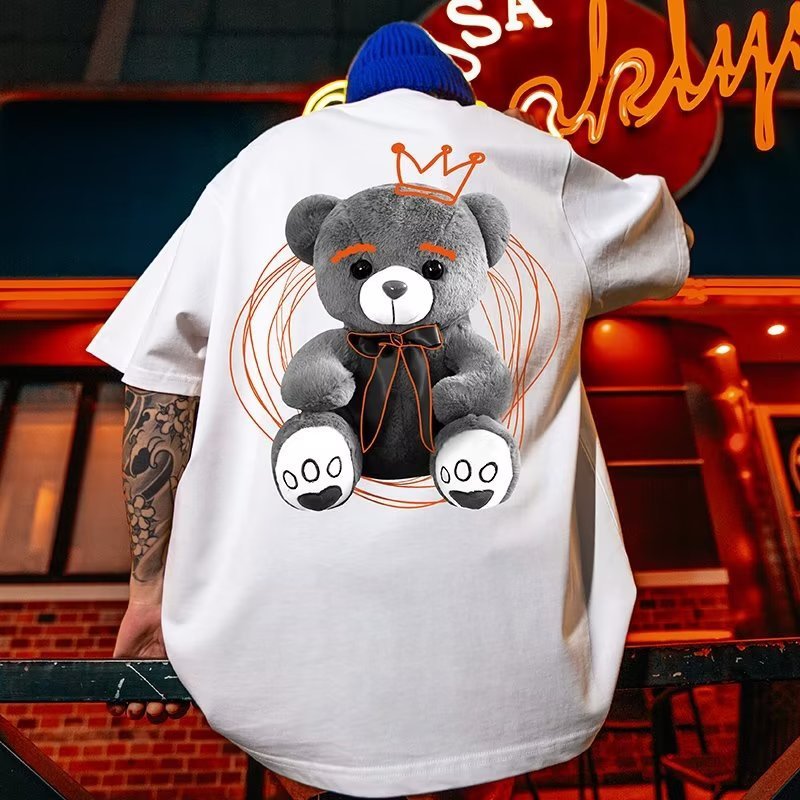 2024 Summer Cotton Print Hip Hop Oversized Men's T-shirt Short Sleeve Tops Tee men's clothing t shirts for men