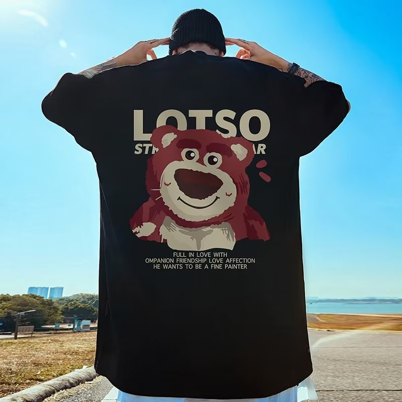 2024 Summer Cotton Print Hip Hop Oversized Men's T-shirt Short Sleeve Tops Tee men's clothing t shirts for men