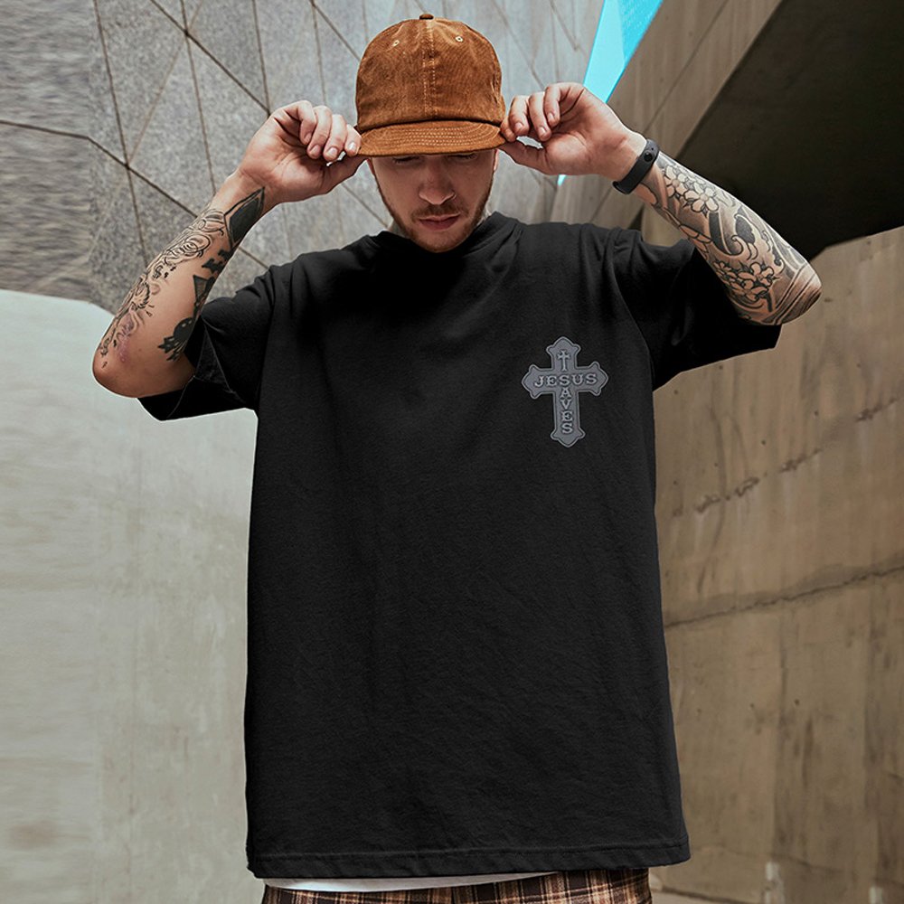 Custom high quality oversize Men's Large Size DTG Print Hip Hop Loose short Sleeve T-shirt five-and-a-half-sleeve men's T-shirt