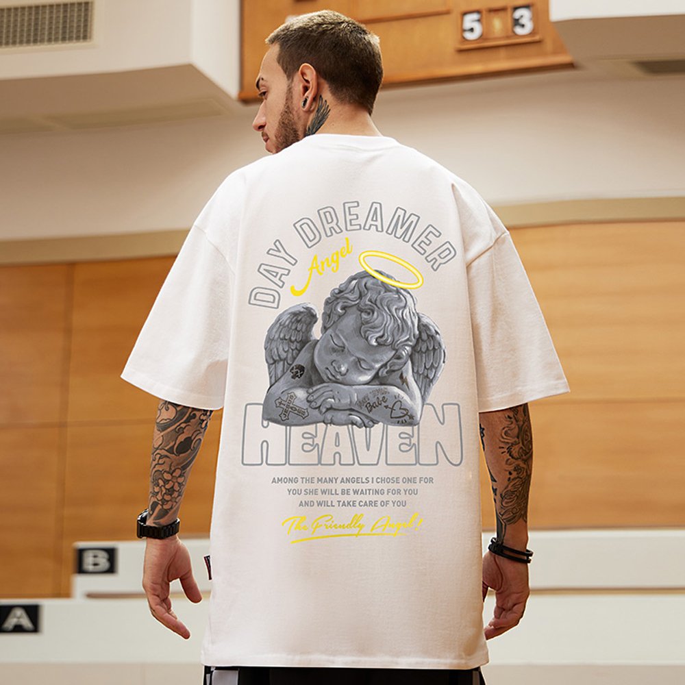 Custom high quality oversize Men's Large Size DTG Print Hip Hop Loose short Sleeve T-shirt five-and-a-half-sleeve men's T-shirt