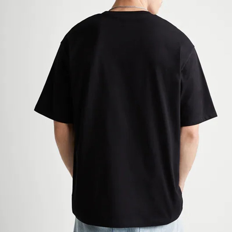black tee customized logo design soft feel box fit drop shoulder Men T Shirt