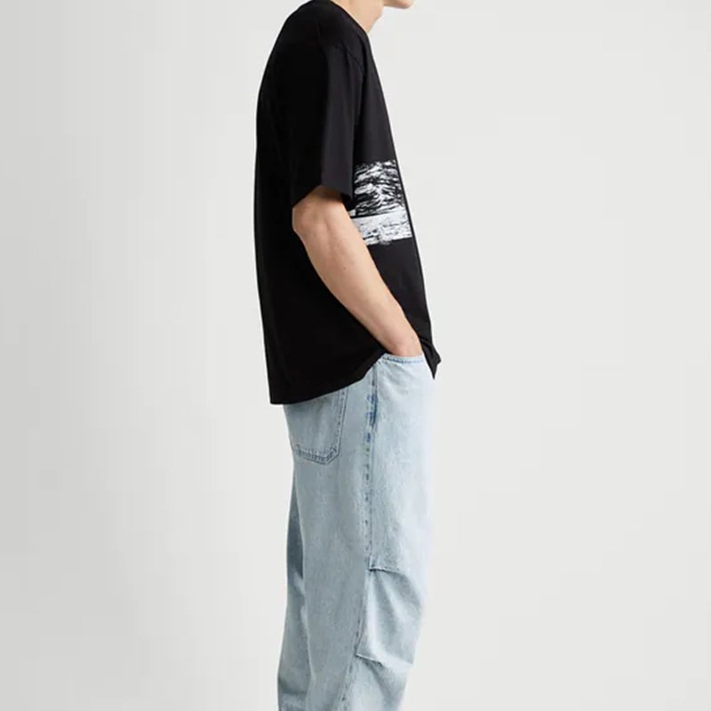 black tee customized logo design soft feel box fit drop shoulder Men T Shirt