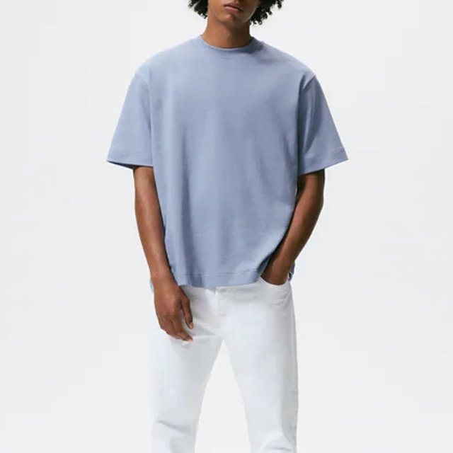 Men's Heavy Cotton T Shirt High Quality Custom Logo Desgin Blank Oversized Drop Shoulder Rib O-neck Tshirt For Men