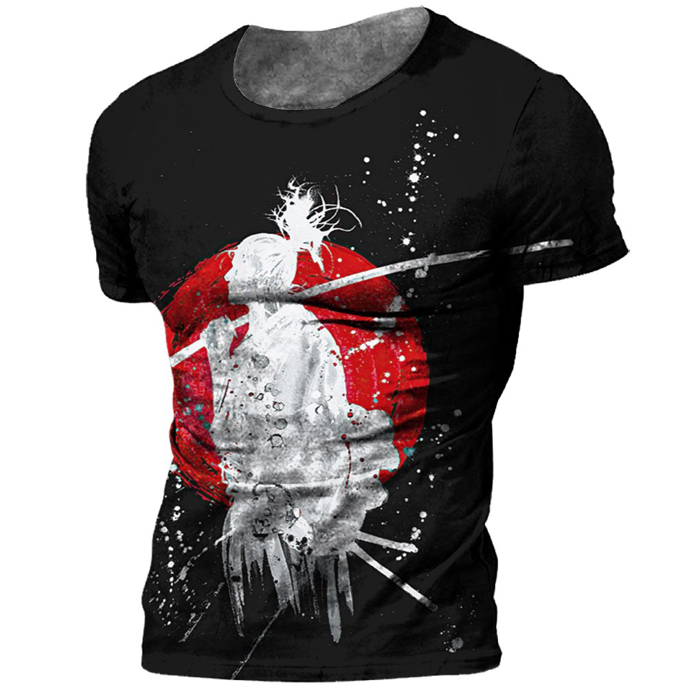 Fitspi Japanese Samurai T-shirt 3d Print Short Sleeve Tops Tees Casual Men's T Shirt Oversized Vintage Men's Clothing