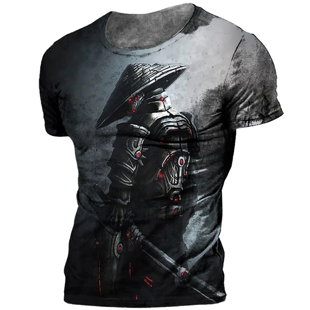 Fitspi Japanese Samurai T-shirt 3d Print Short Sleeve Tops Tees Casual Men's T Shirt Oversized Vintage Men's Clothing