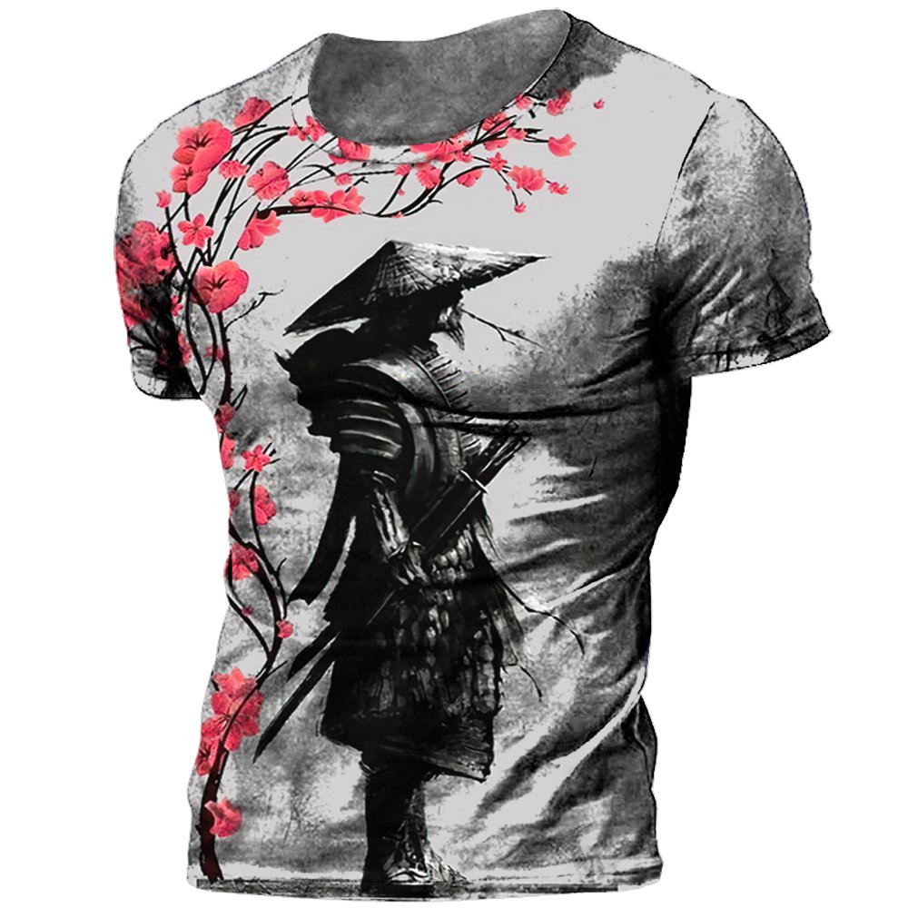 Fitspi Japanese Samurai T-shirt 3d Print Short Sleeve Tops Tees Casual Men's T Shirt Oversized Vintage Men's Clothing