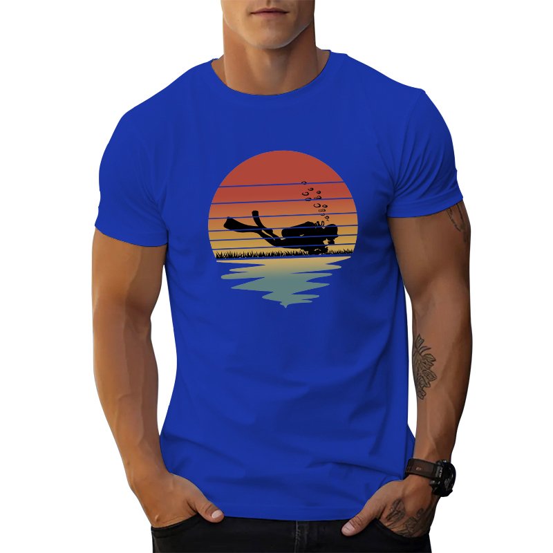Fitness t shirt for men 2023 gradient ramp Sunset diver print graphic t shirts Short sleeve summer Breathable men's t-shirts