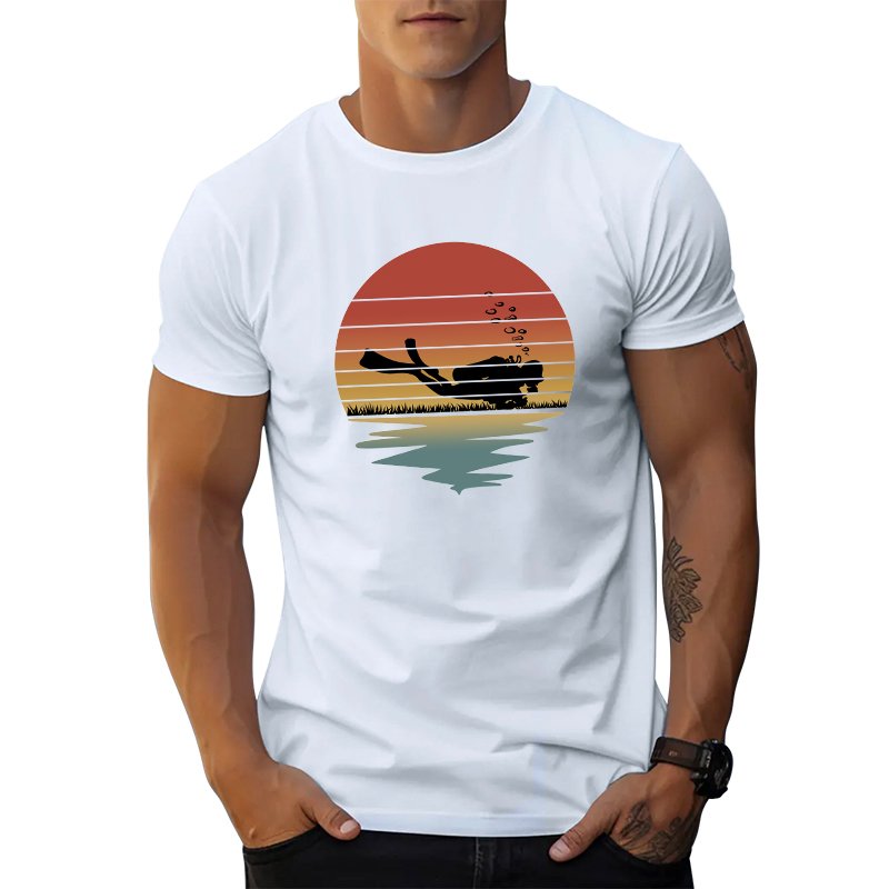 Fitness t shirt for men 2023 gradient ramp Sunset diver print graphic t shirts Short sleeve summer Breathable men's t-shirts
