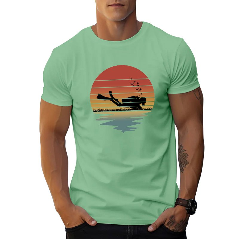 Fitness t shirt for men 2023 gradient ramp Sunset diver print graphic t shirts Short sleeve summer Breathable men's t-shirts