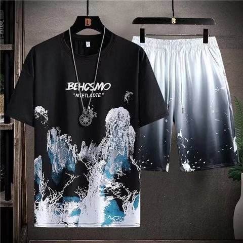 Men's Summer 2Pcs Set Short Sports Suit Leisure Short Sleeve Men's T-shirt And Shorts