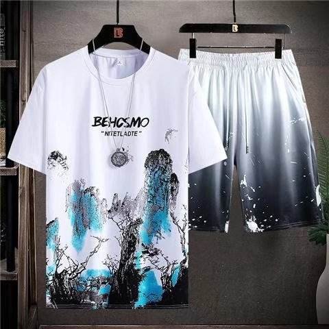 Men's Summer 2Pcs Set Short Sports Suit Leisure Short Sleeve Men's T-shirt And Shorts