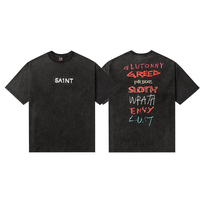 Wholesale High Quality Heavyweight 100% Cotton Print Oversized Distressed Washed Vintage American Saint Michael Men's Tshirts