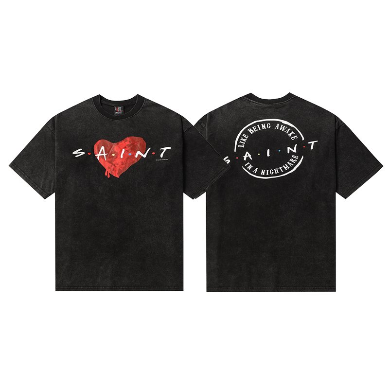 Wholesale High Quality Heavyweight 100% Cotton Print Oversized Distressed Washed Vintage American Saint Michael Men's Tshirts