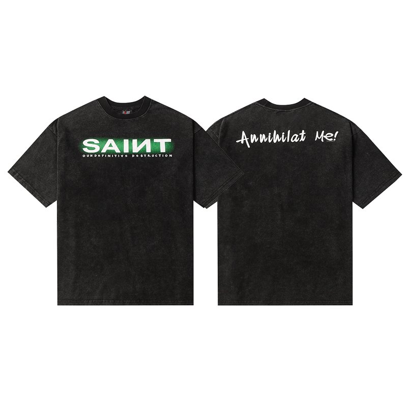 Wholesale High Quality Heavyweight 100% Cotton Print Oversized Distressed Washed Vintage American Saint Michael Men's Tshirts
