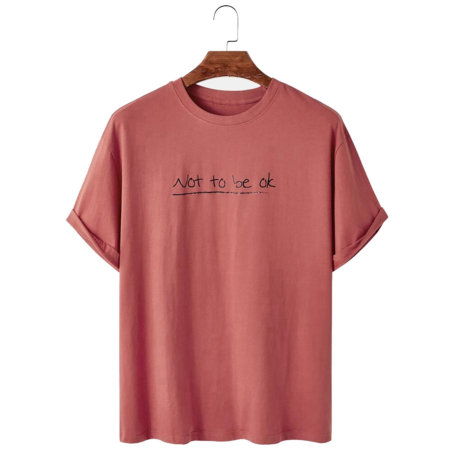 Loose Light weight Casual Round Neck T-shirts Not to BE OK Shirts Print Plain Dyed Solid Men Solid 100% Cotton Woven Knitted