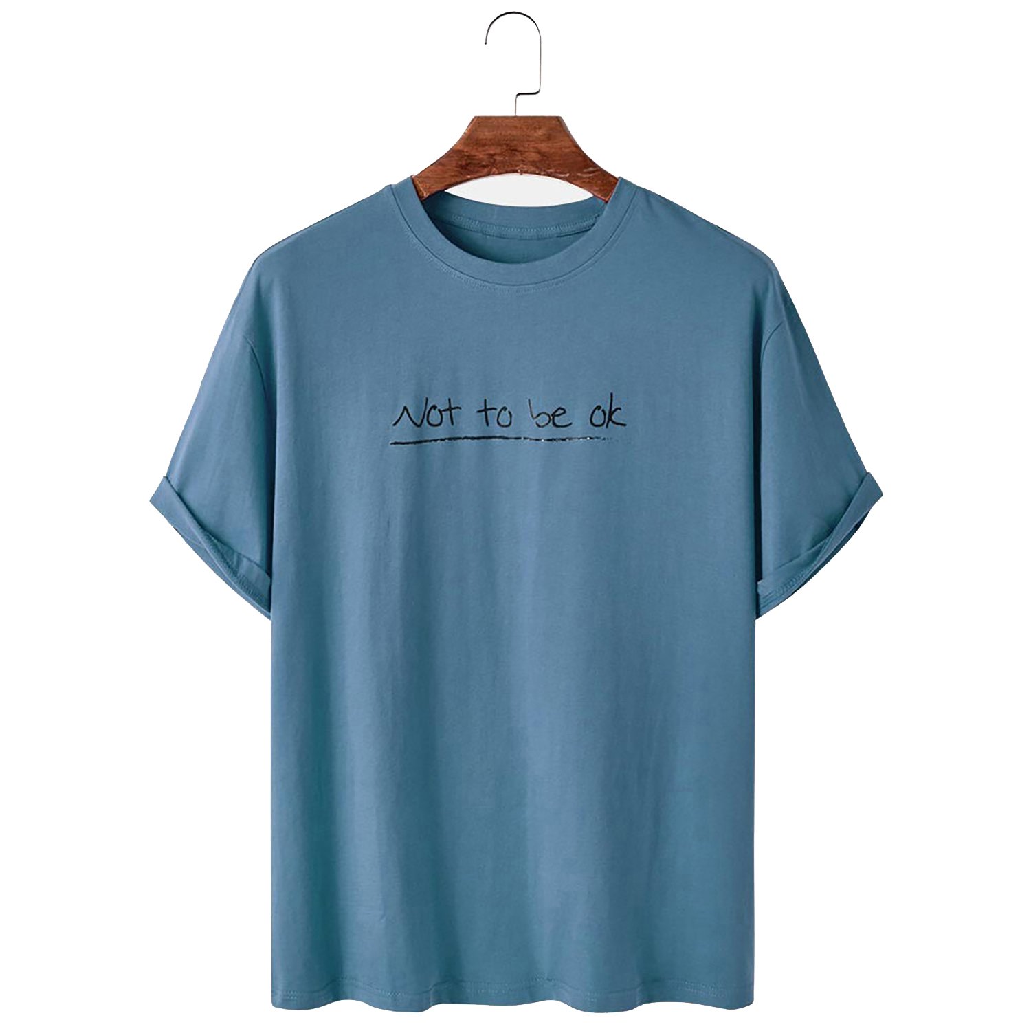 Loose Light weight Casual Round Neck T-shirts Not to BE OK Shirts Print Plain Dyed Solid Men Solid 100% Cotton Woven Knitted