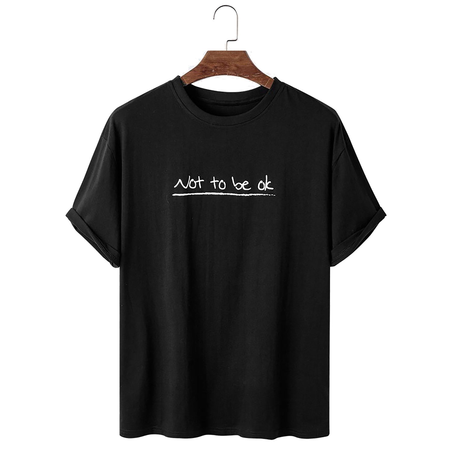 Loose Light weight Casual Round Neck T-shirts Not to BE OK Shirts Print Plain Dyed Solid Men Solid 100% Cotton Woven Knitted