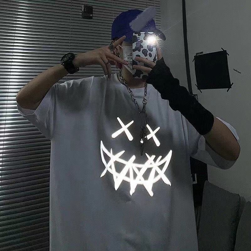 Customized Round Neck Half Sleeve Multicolor Tshirt Custom Printing Reflected T Shirt Men's Cotton T-shirt