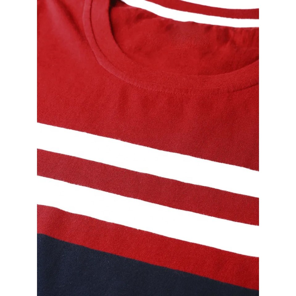 2023 Custom Men Navy Blue And Red Color blocked Round Neck T Shirts Loose Neck Soft Men T Shirt For Sale Wholesale