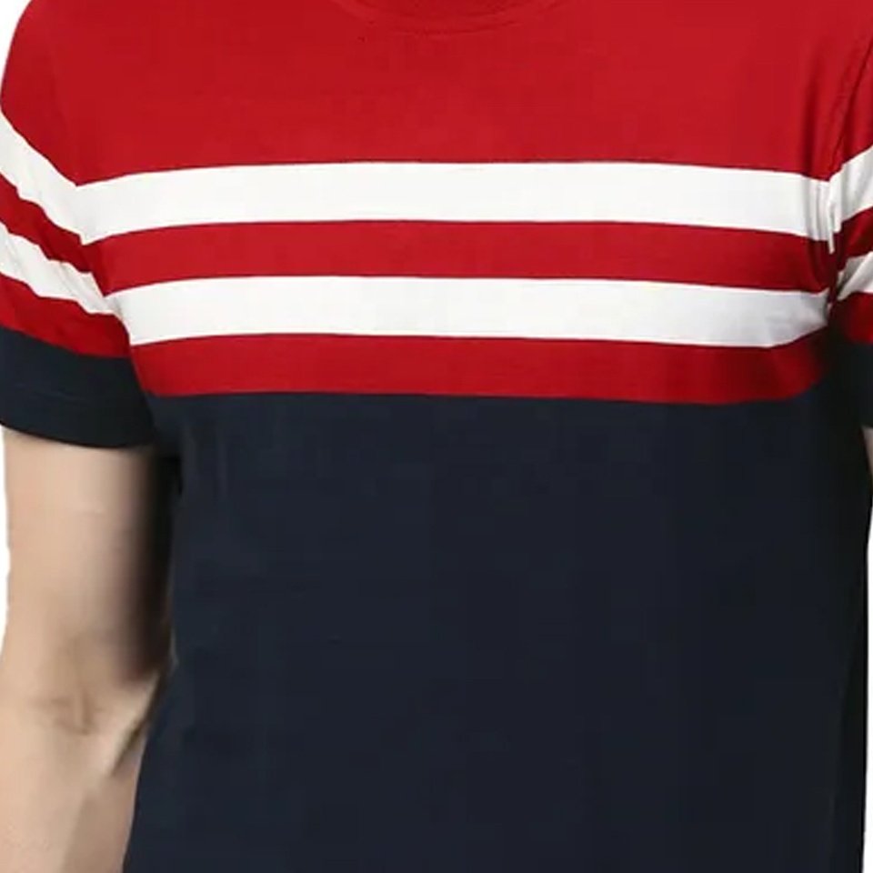2023 Custom Men Navy Blue And Red Color blocked Round Neck T Shirts Loose Neck Soft Men T Shirt For Sale Wholesale