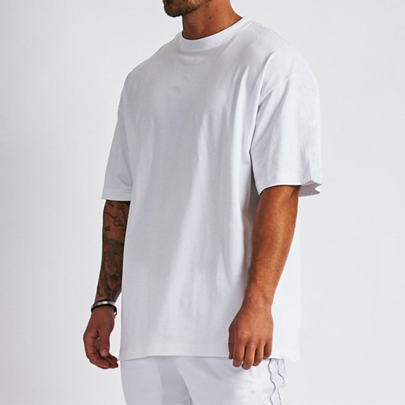 Men's 100% Cotton Oversized T Shirts Casual Loose Plus Sized Gym Fitness T Shirts Sport Tops For Custom Logo T Mashed Shirts