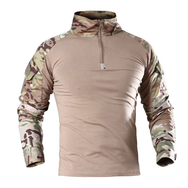 Stock Men's Tactical Frog Shirt Camouflage Long Sleeve Polo T shirt Uniform Set Outdoor Training Sport Tactical Shirt