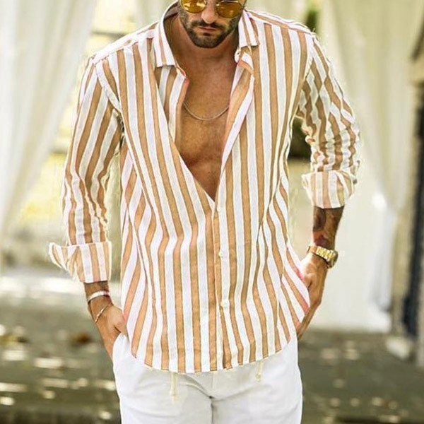 new fashion full sleeve striped shirt for men casual shirts chemise pour homme Turn-Down Collar Plaid Shirts For Men