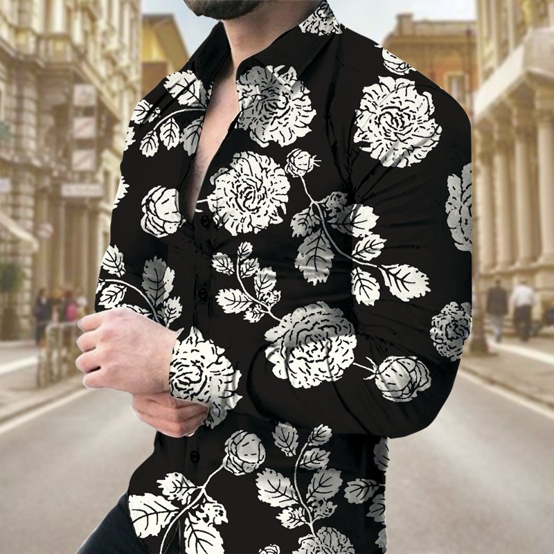 High Quality Men's Casual Shirts 3D Printed Long Sleeve Work Tops New Lapel Design Breathable habit homme