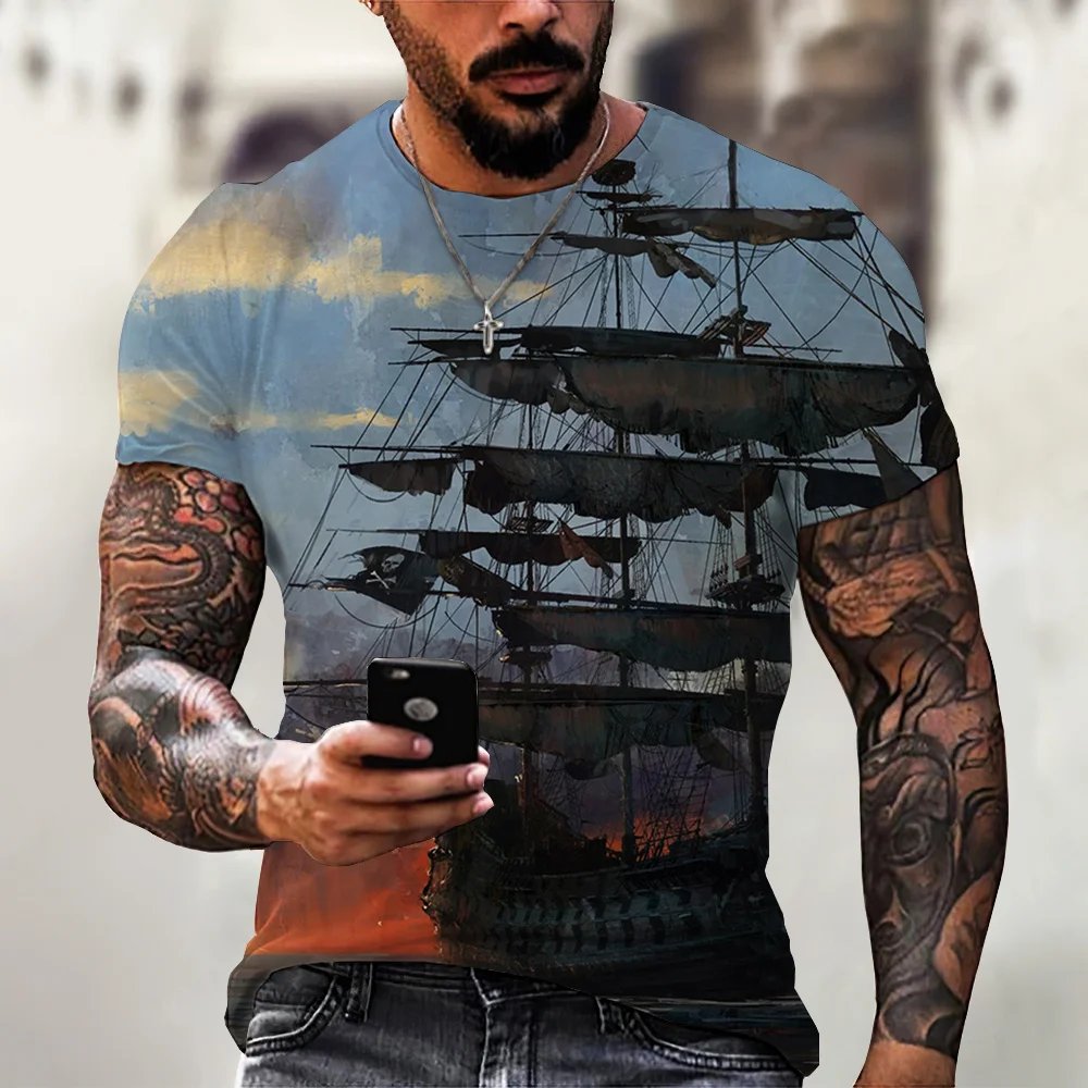 Retro Printed Men's T-Shirt Casual O-Neck Short Sleeves 100% Polyester Soft Quick Dry Leisure Sportswear Oversized Fit Digital