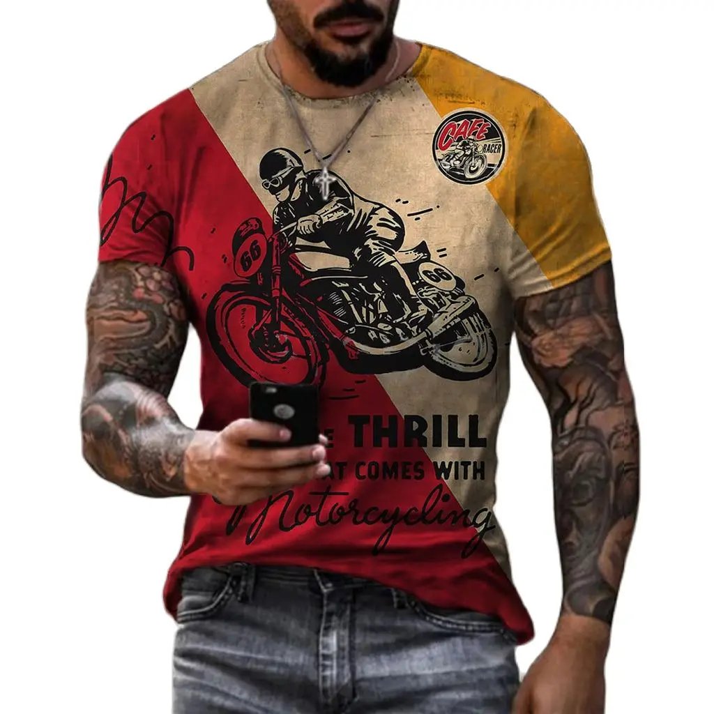 Retro Printed Men's T-Shirt Casual O-Neck Short Sleeves 100% Polyester Soft Quick Dry Leisure Sportswear Oversized Fit Digital