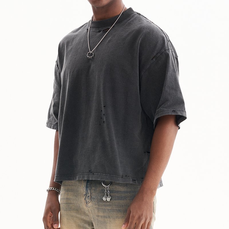 high quality vintage heavyweight distressed boxy men's t-shirts acid wash oversized tshirt custom cropped t shirt men