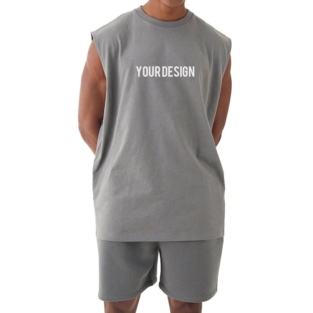 Custom 2 Piece Men's T-shirt Sets Oversized Acid Wash Sweatsuit Denim Applique Shirt and Short Set For Men