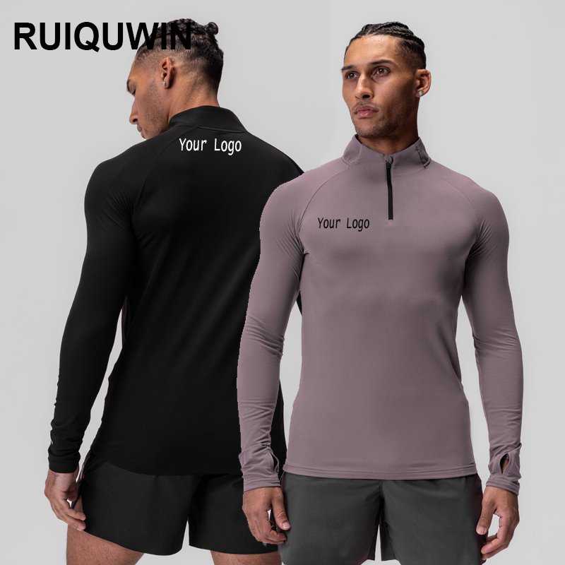 RUIQUWIN OEM Men's Quick Dry Active Pullover Tops Compression Long Sleeve Quarter Zip Sportswear Shirt for Men