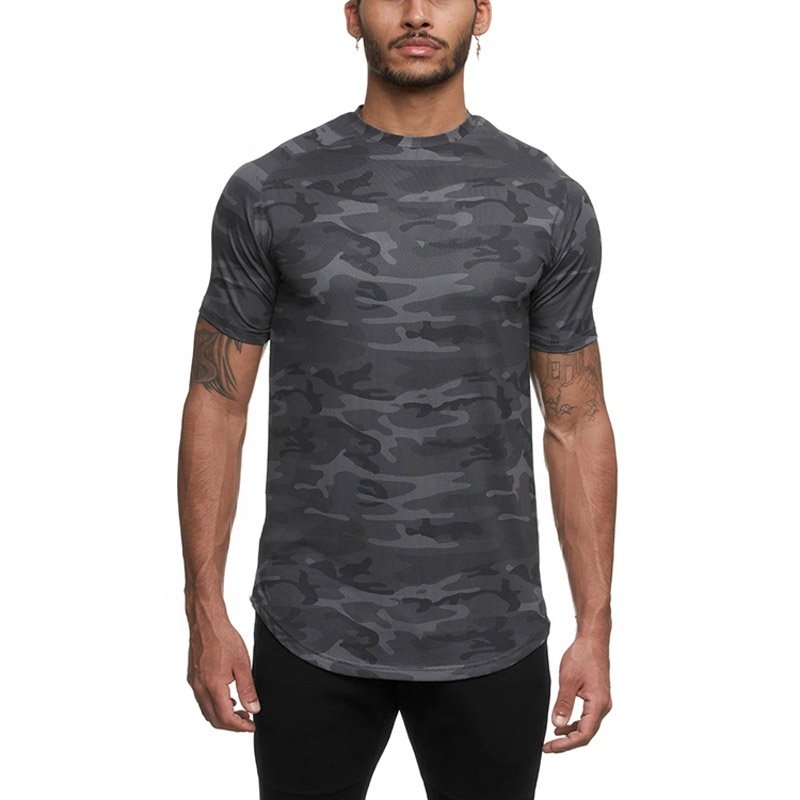 Cheap Custom White Camo Muscle Fit Gym T Shirt Oversize Bodybuilding Short Sleeve T Shirt Blank Sport Gym Slim Fit Men T shirt