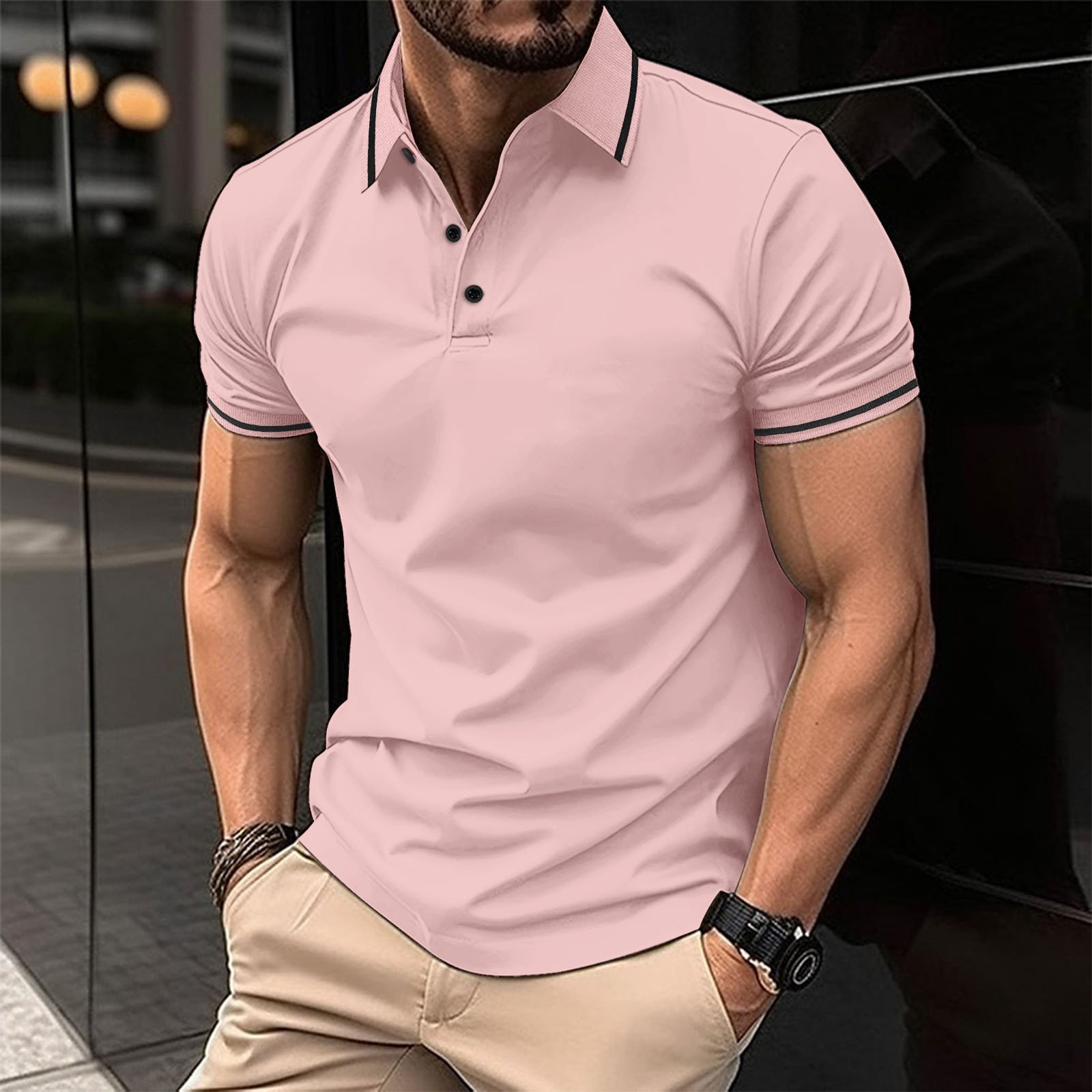 Europe and the United States large size men's t-shirt men's colorful pocket POLO shirt sports polo shirt