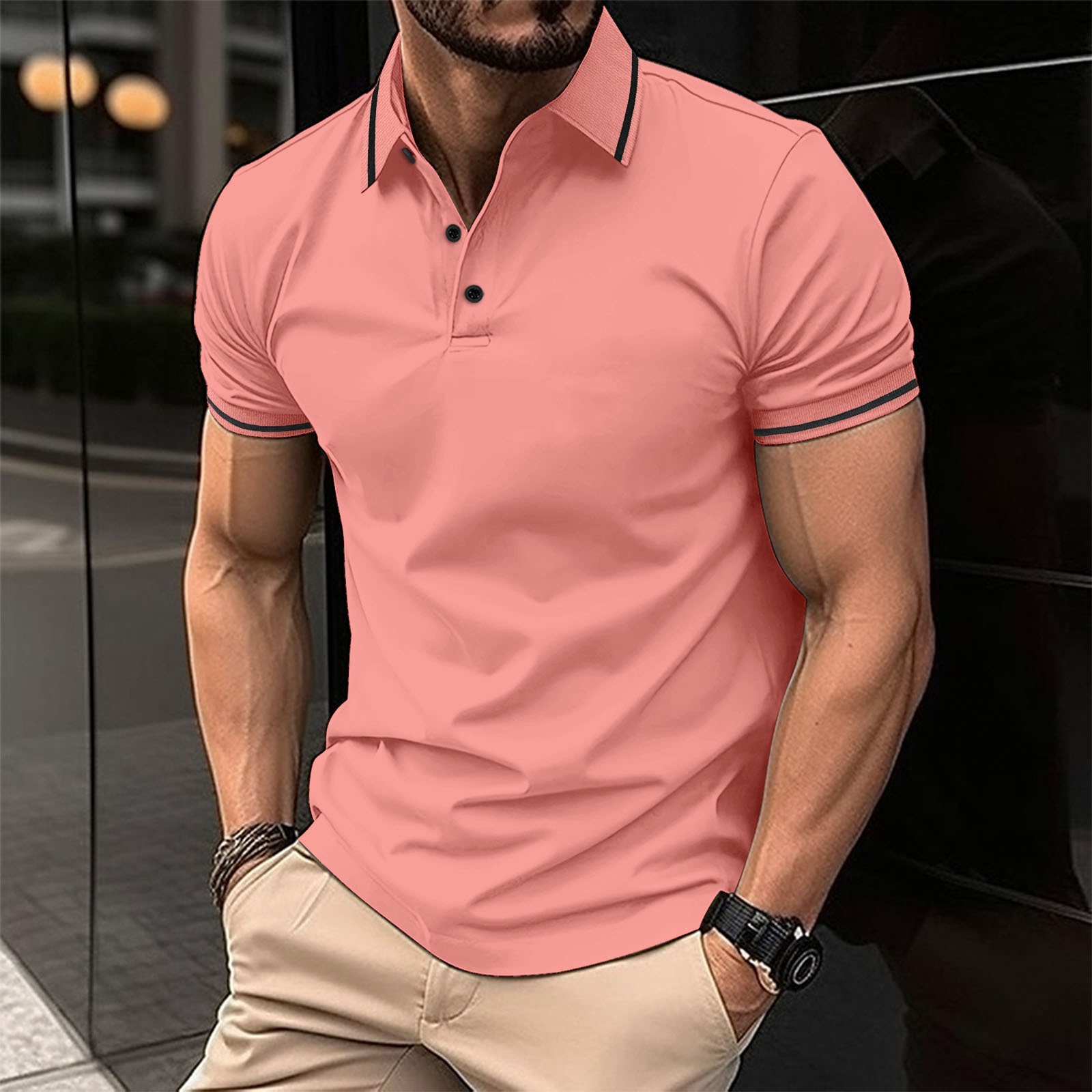 Europe and the United States large size men's t-shirt men's colorful pocket POLO shirt sports polo shirt